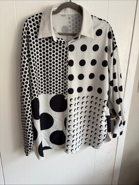 Black and White Polka Dot Button-Up Shirt